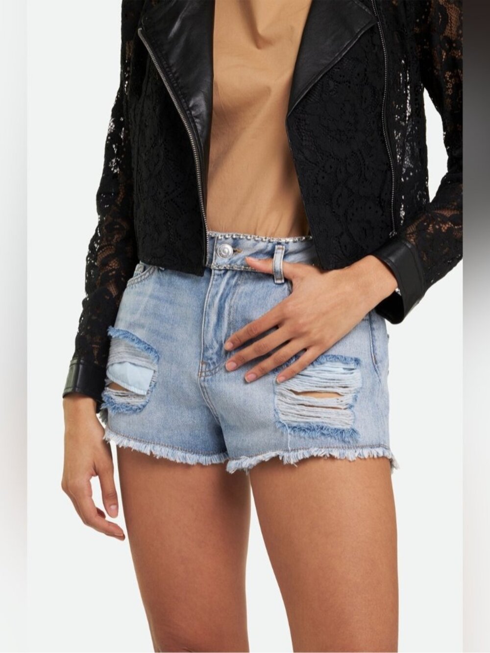 Twin-set Milano distressed Jean shorts with rhinestone waist band 26